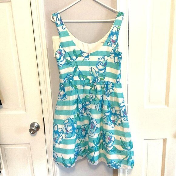 Lilly Pulitzer Sandrine Shorely Blue Tossing The Line Fit & Flare Dress Size 10 - Picture 2 of 6